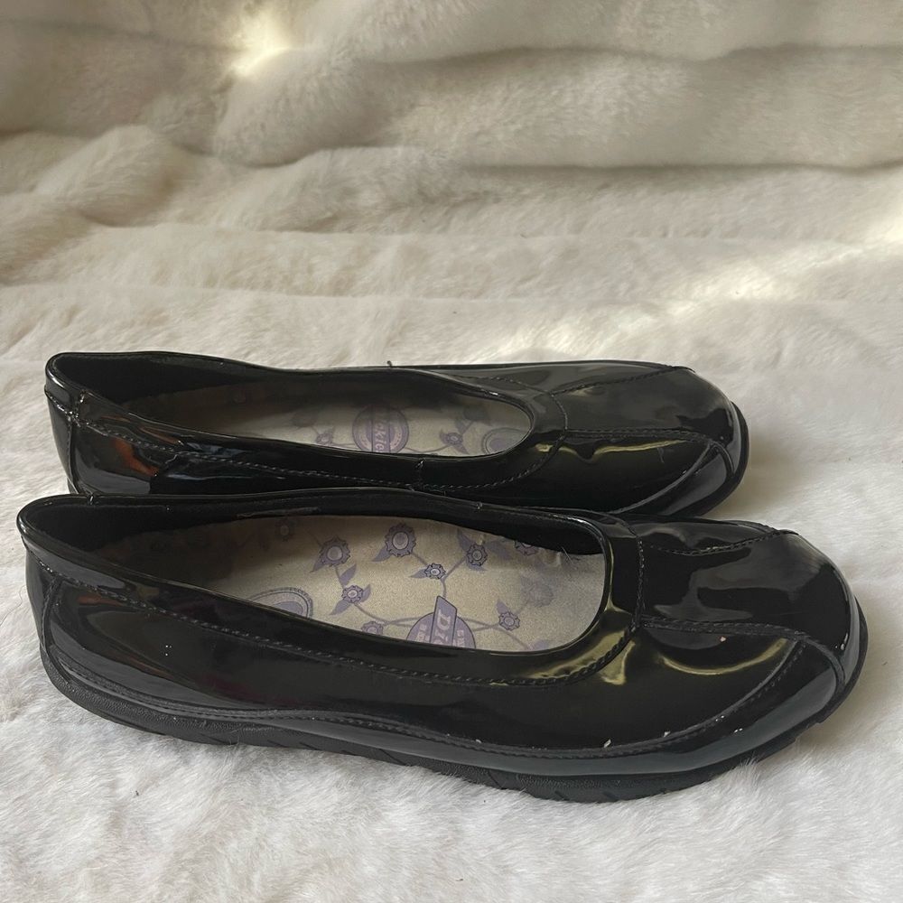 Dickies black patent synthetic  slip on shoes slip resistant rubber soles SZ9M